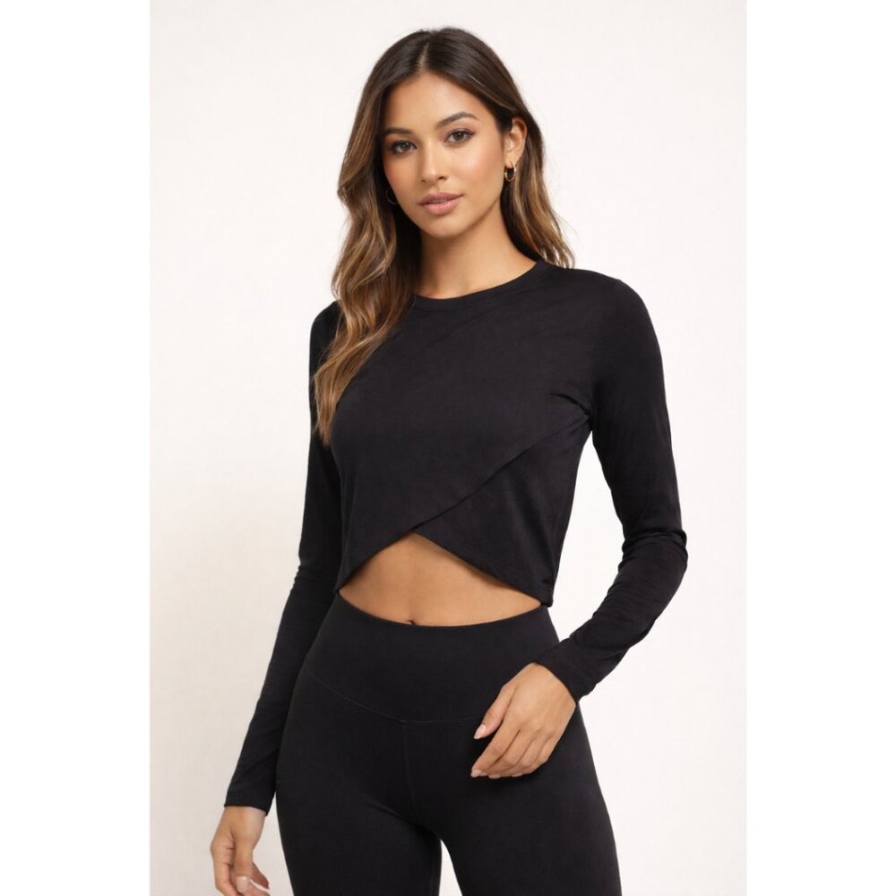 Wilo The Label Cross Front Cropped Long Sleeved Top